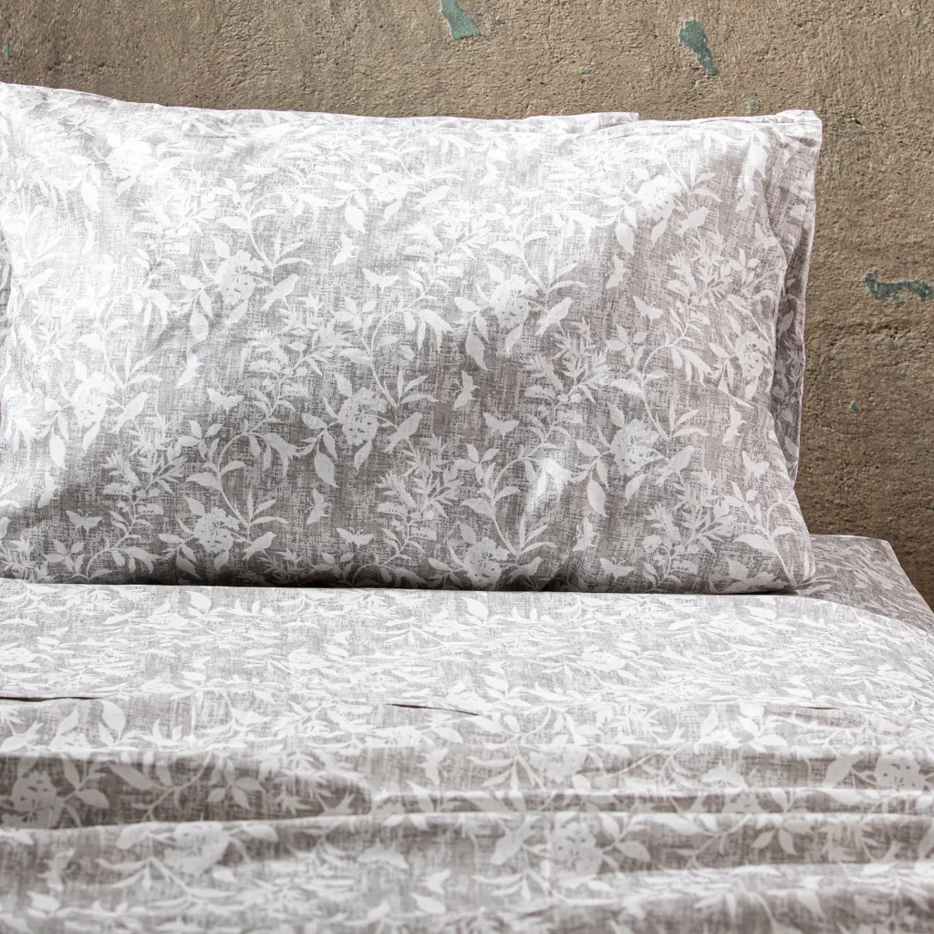 Sábanas Estampada  Flores-Gris 