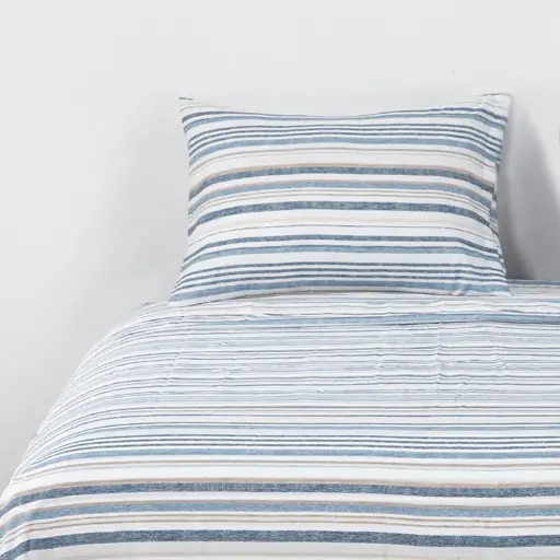 Sábanas Estampada Líneas Azul-Beige
